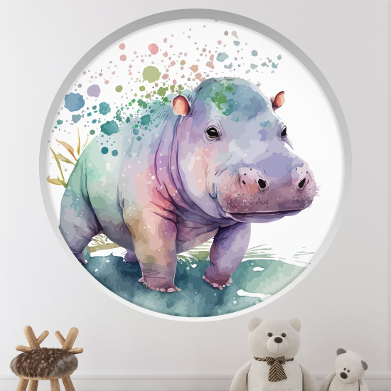 Optical Illusions Round Arch Wall Sticker for Kids- Hippopotamus