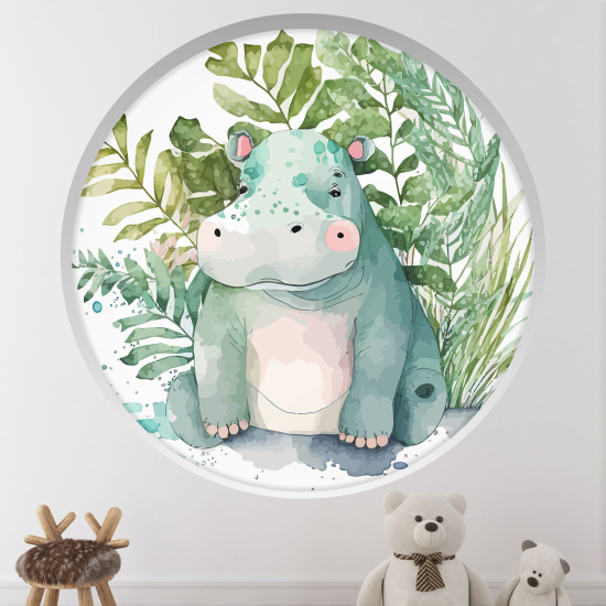 Optical Illusions Round Arch Wall Sticker for Kids- Hippopotamus