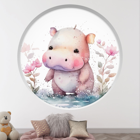 Optical Illusions Round Arch Wall Sticker for Kids- Hippopotamus