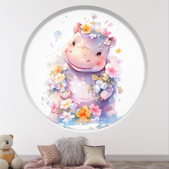 Optical Illusions Round Arch Wall Sticker for Kids- Hippopotamus