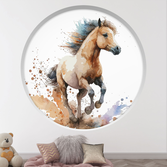 Optical Illusions Round Arch Wall Sticker for Kids- Horse