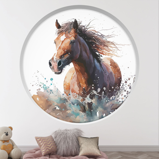 Optical Illusions Round Arch Wall Sticker for Kids- Horse