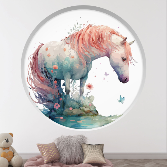 Optical Illusions Round Arch Wall Sticker for Kids- Horse