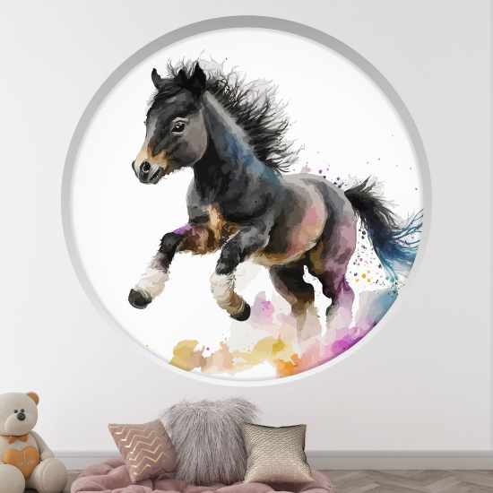 Optical Illusions Round Arch Wall Sticker for Kids- Horse