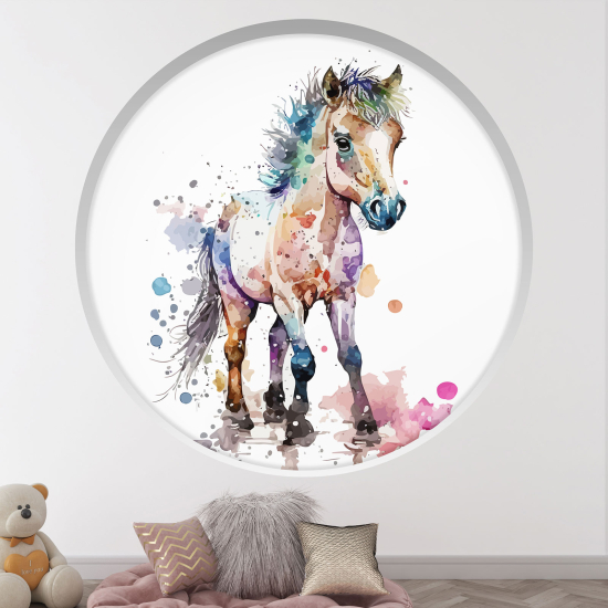 Optical Illusions Round Arch Wall Sticker for Kids- Horse