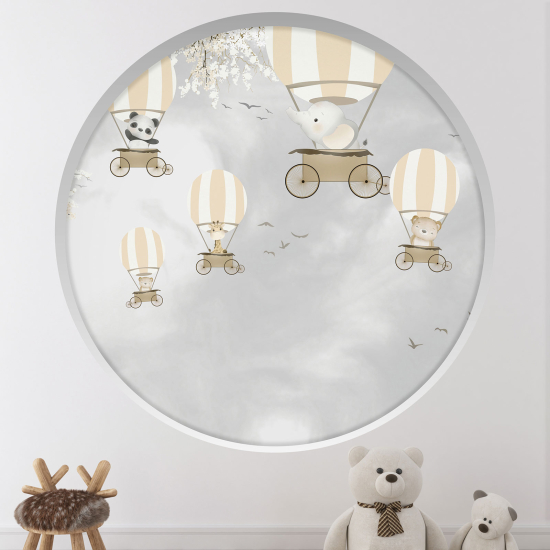 Optical Illusions Round Arch Wall Sticker for Kids- Hot air balloon animals