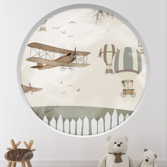 Optical Illusions Round Arch Wall Sticker for Kids- Hot air balloon planes