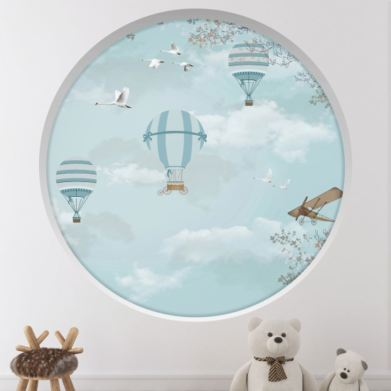 Optical Illusions Round Arch Wall Sticker for Kids- Hot Air Balloons