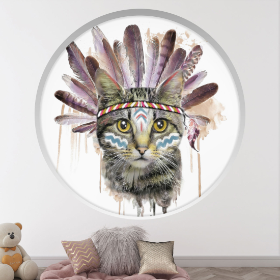 Optical Illusions Round Arch Wall Sticker for Kids- Indian cat