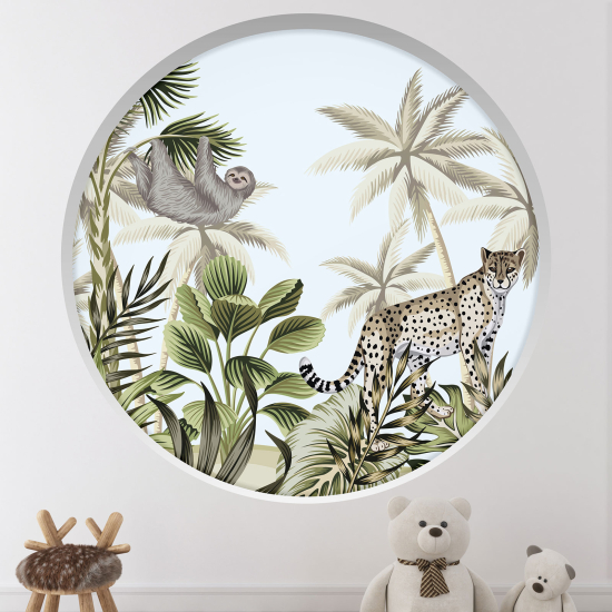 Optical Illusions Round Arch Wall Sticker for Kids- Jungle animals