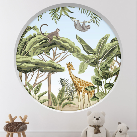 Optical Illusions Round Arch Wall Sticker for Kids- Jungle animals