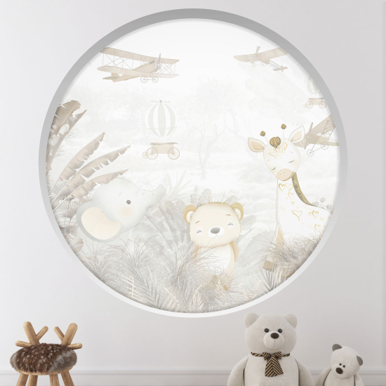 Optical Illusions Round Arch Wall Sticker for Kids- Jungle animals