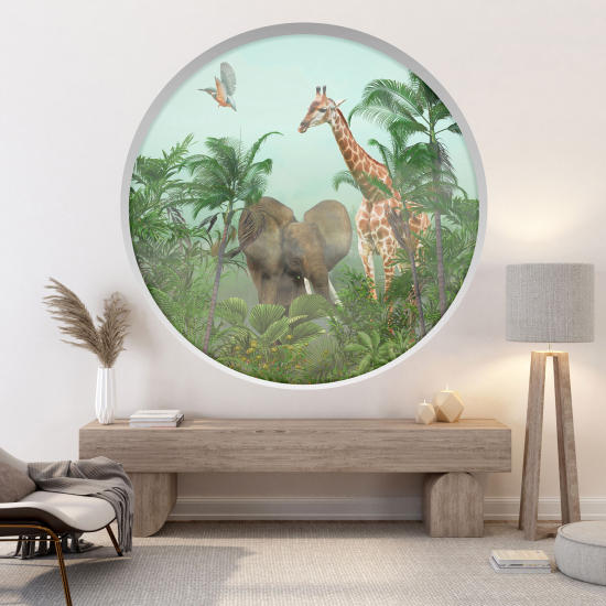 Optical Illusions Round Arch Wall Sticker for Kids- Jungle animals