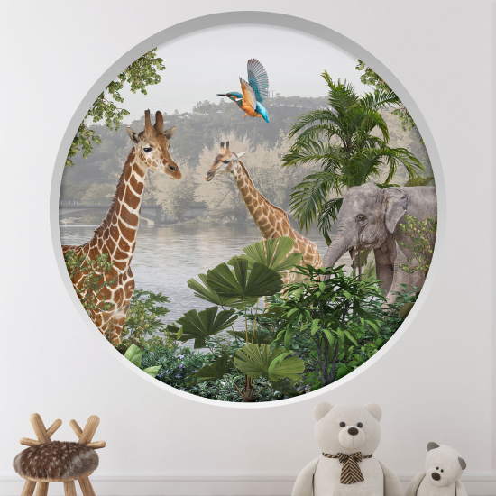 Optical Illusions Round Arch Wall Sticker for Kids- Jungle animals