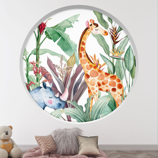 Optical Illusions Round Arch Wall Sticker for Kids- Jungle animals