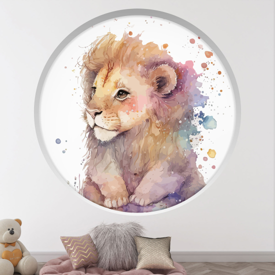 Optical Illusions Round Arch Wall Sticker for Kids- Lion