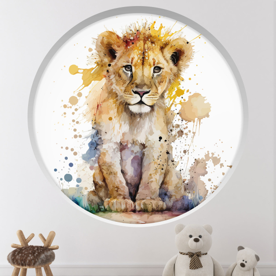 Optical Illusions Round Arch Wall Sticker for Kids- Lion