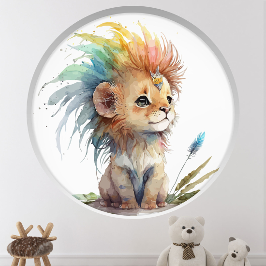 Optical Illusions Round Arch Wall Sticker for Kids- Lion