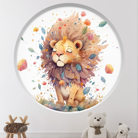 Optical Illusions Round Arch Wall Sticker for Kids- Lion