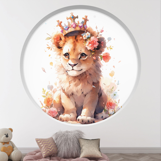 Optical Illusions Round Arch Wall Sticker for Kids- Lion