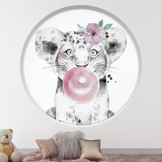 Optical Illusions Round Arch Wall Sticker for Kids- Lion cub bubble