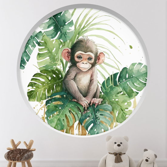 Optical Illusions Round Arch Wall Sticker for Kids- Monkey