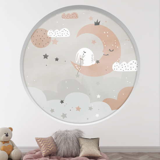 Optical Illusions Round Arch Wall Sticker for Kids- Moon Clouds