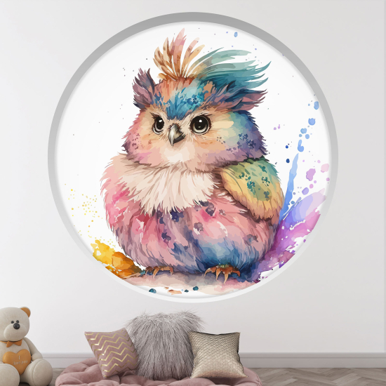 Optical Illusions Round Arch Wall Sticker for Kids- Owl