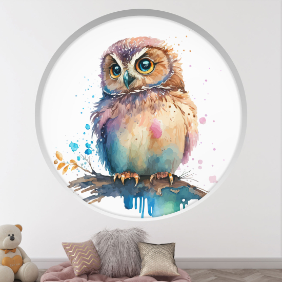 Optical Illusions Round Arch Wall Sticker for Kids- Owl