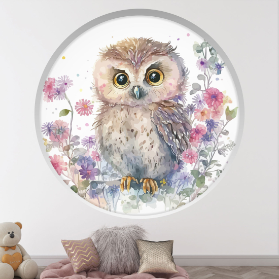 Optical Illusions Round Arch Wall Sticker for Kids- Owl