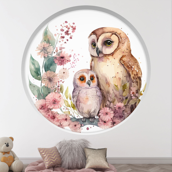 Optical Illusions Round Arch Wall Sticker for Kids- Owls