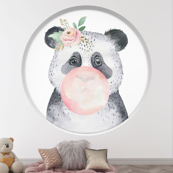 Optical Illusions Round Arch Wall Sticker for Kids- Panda bubble