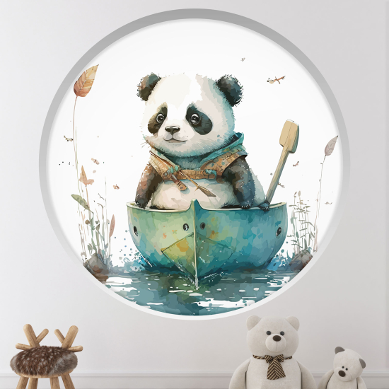 Optical Illusions Round Arch Wall Sticker for Kids- Panda on the boat