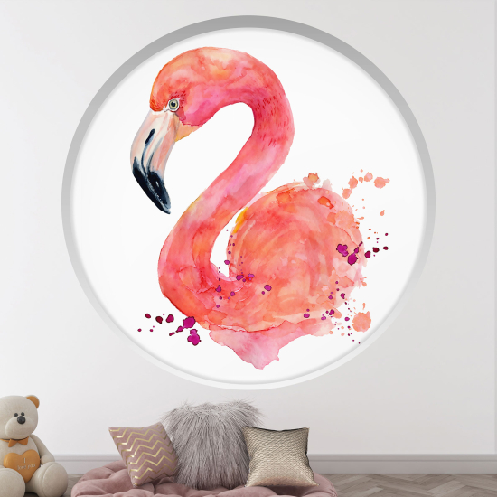 Optical Illusions Round Arch Wall Sticker for Kids- Pink flamingo