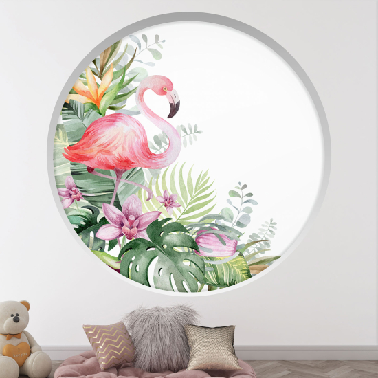 Optical Illusions Round Arch Wall Sticker for Kids- Pink flamingo