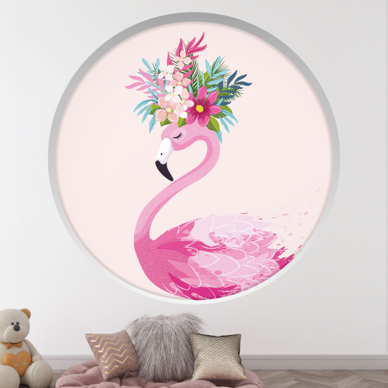 Optical Illusions Round Arch Wall Sticker for Kids- Pink flamingo