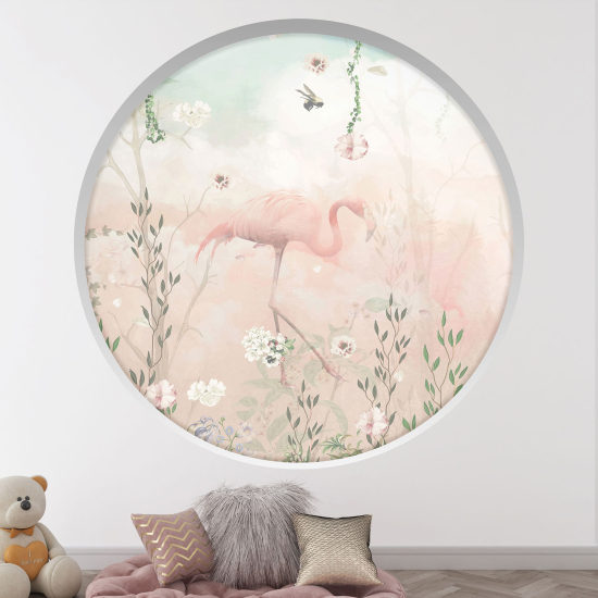 Optical Illusions Round Arch Wall Sticker for Kids- Pink flamingo