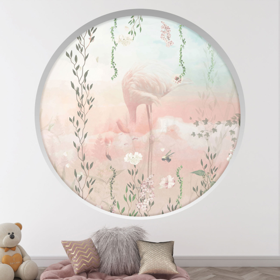 Optical Illusions Round Arch Wall Sticker for Kids- Pink flamingo