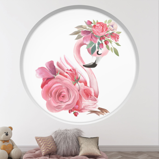 Optical Illusions Round Arch Wall Sticker for Kids- Pink flamingo