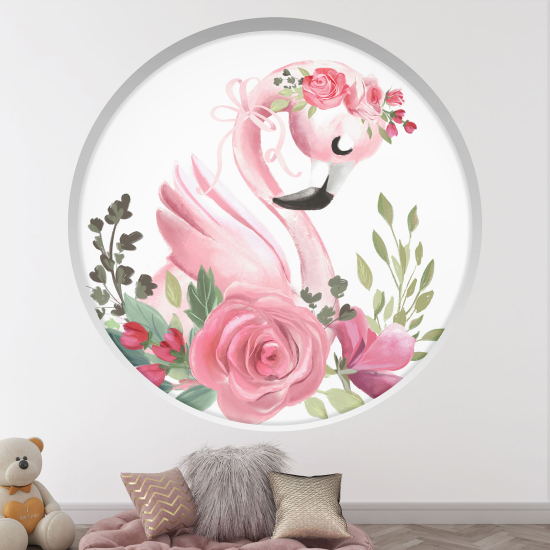 Optical Illusions Round Arch Wall Sticker for Kids- Pink flamingo