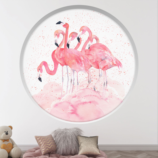 Optical Illusions Round Arch Wall Sticker for Kids- Pink flamingos