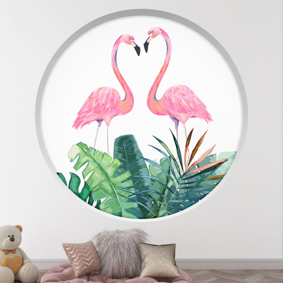 Optical Illusions Round Arch Wall Sticker for Kids- Pink flamingos