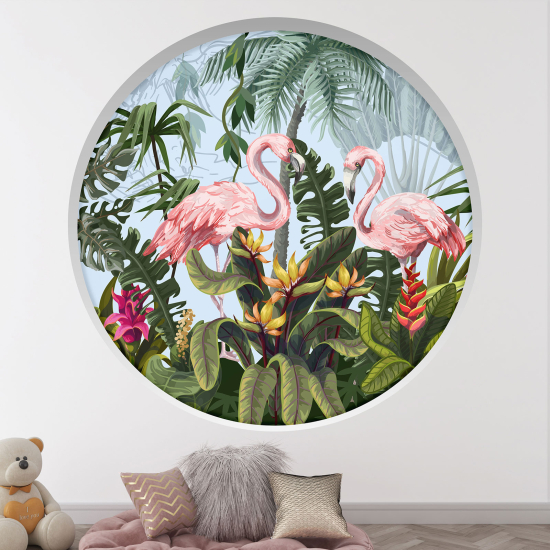 Optical Illusions Round Arch Wall Sticker for Kids- Pink flamingos