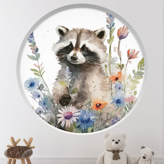 Optical Illusions Round Arch Wall Sticker for Kids- Raccoon