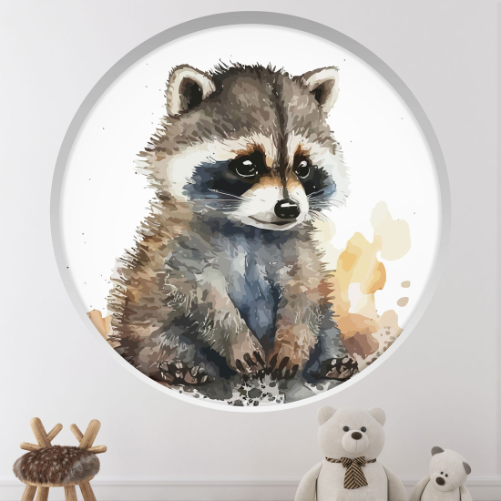 Optical Illusions Round Arch Wall Sticker for Kids- Raccoon