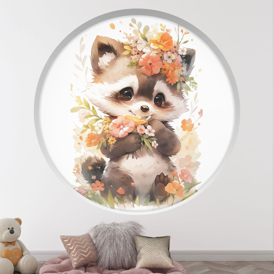 Optical Illusions Round Arch Wall Sticker for Kids- Raccoon