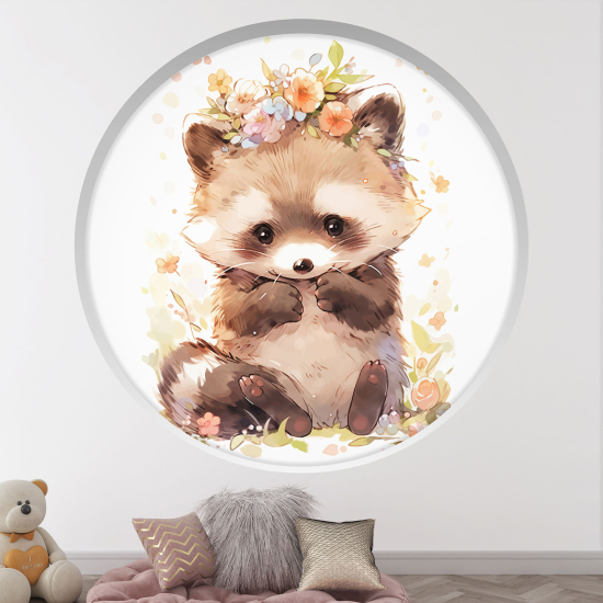 Optical Illusions Round Arch Wall Sticker for Kids- Raccoon