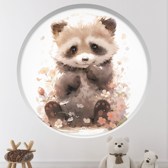 Optical Illusions Round Arch Wall Sticker for Kids- Raccoon