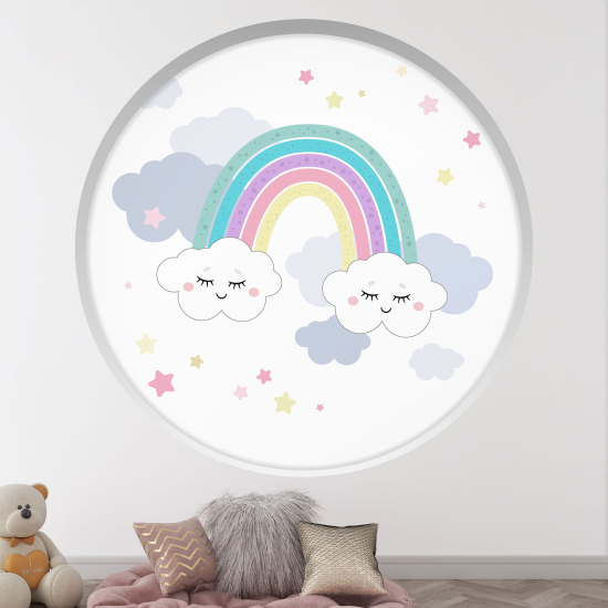 Optical Illusions Round Arch Wall Sticker for Kids- Rainbow Clouds