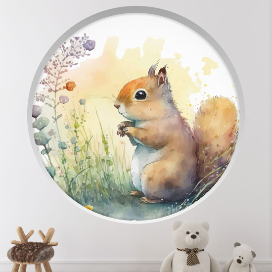 Optical Illusions Round Arch Wall Sticker for Kids- Squirrel